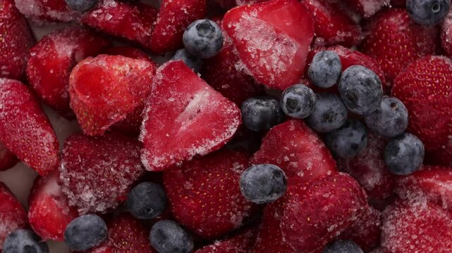 top view of strawberry and blueberry frozen food rotation