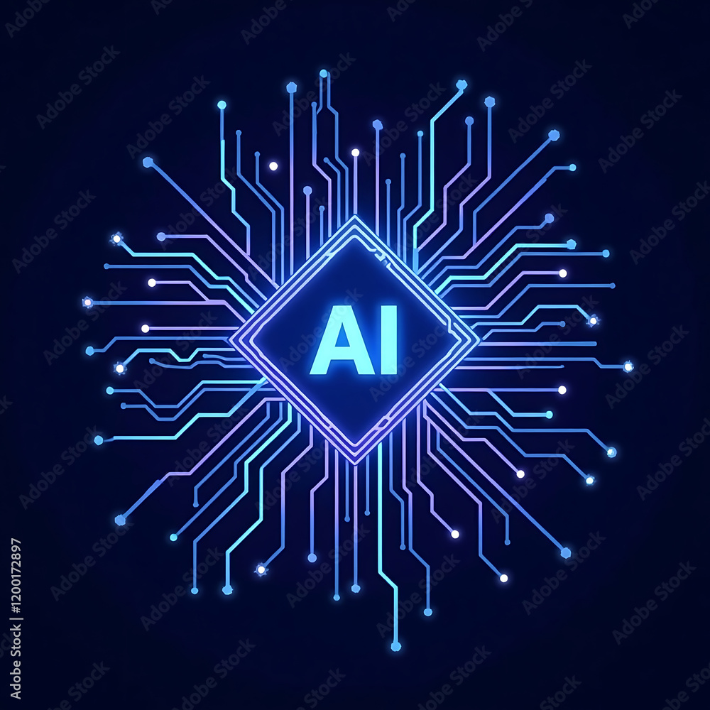 Poster photo of ai technology microchip background design with digital transformation concept