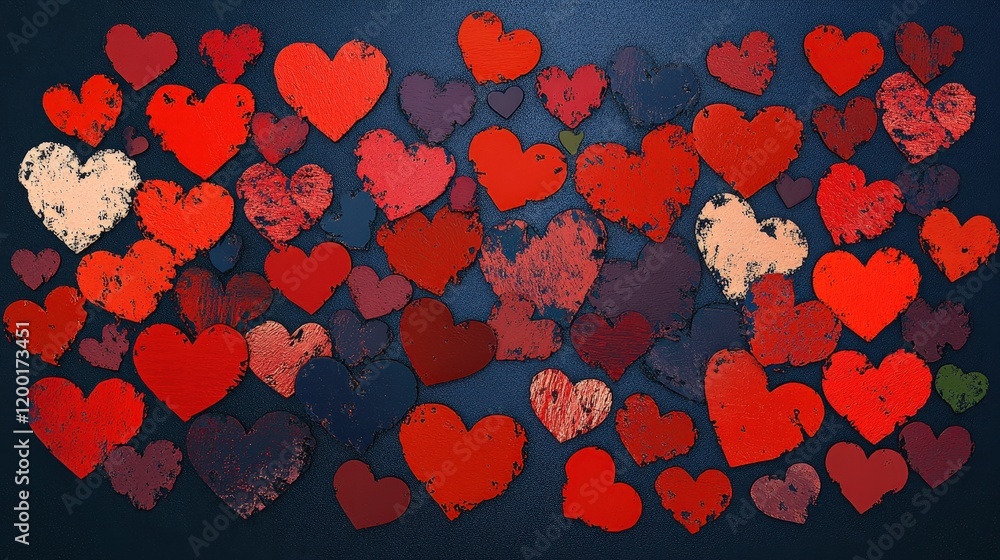 Poster vibrant display of red and dark hearts on a deep background