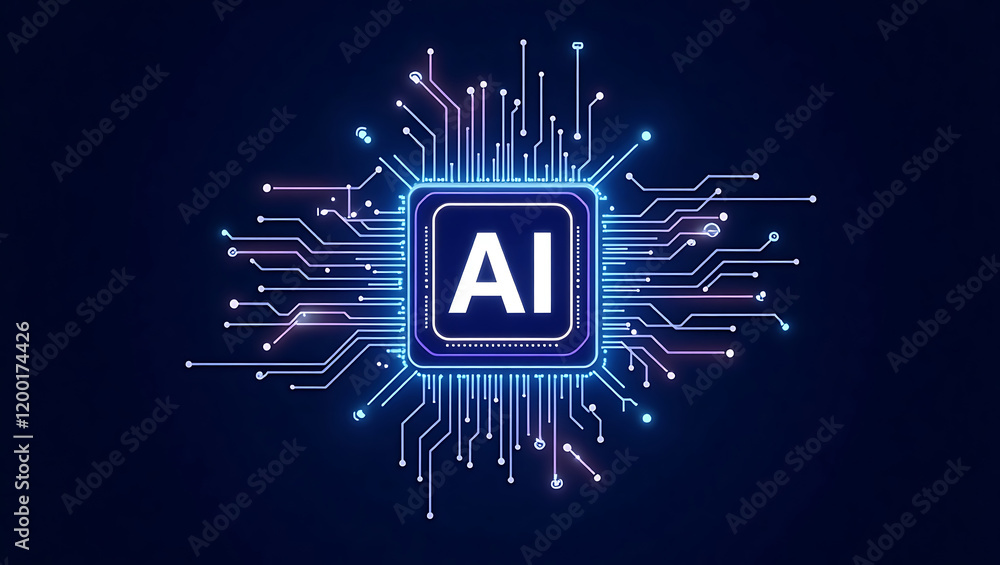 Poster photo of ai technology microchip background design with digital transformation concept
