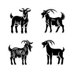 Standing Goat Silhouette Vector Set - Farm Animal Graphic Collection