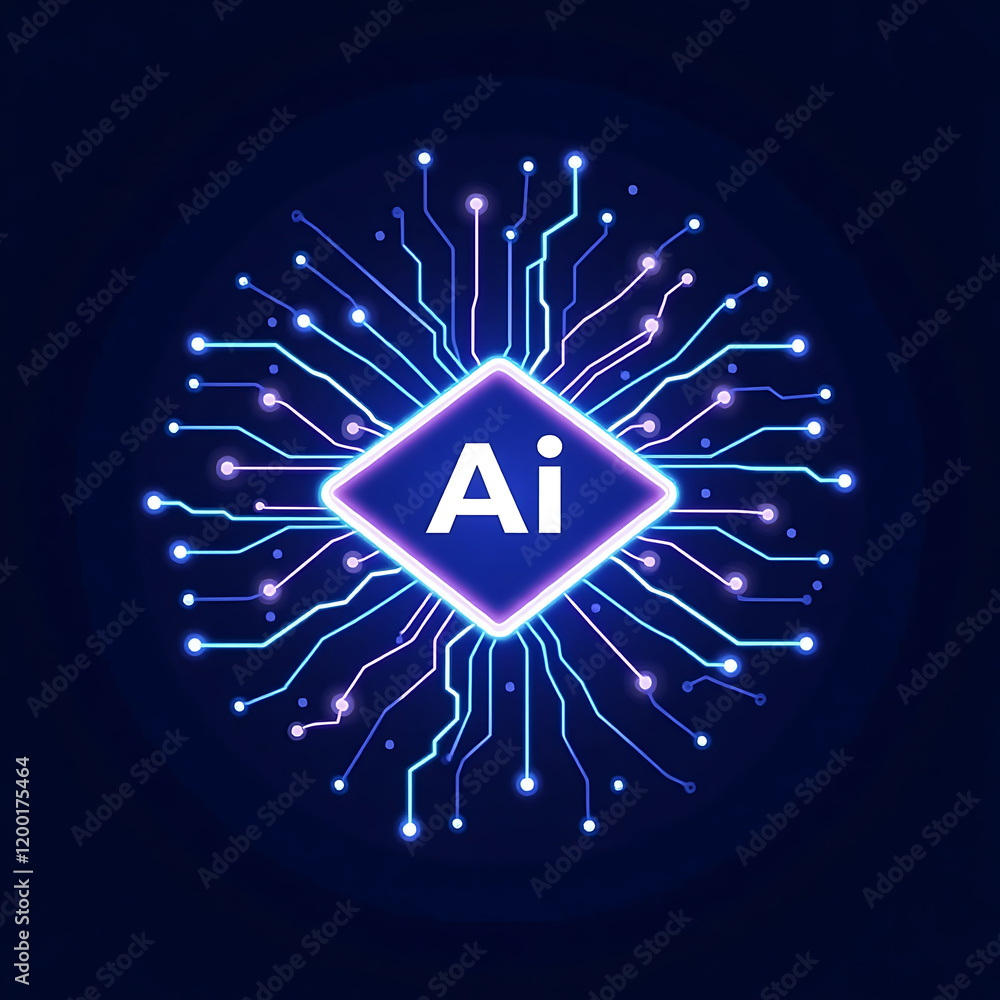 Poster photo of ai technology microchip background design with digital transformation concept