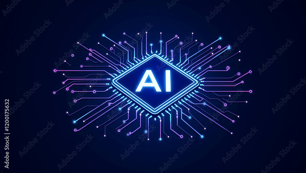 Poster photo of ai technology microchip background design with digital transformation concept
