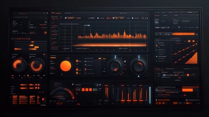 Obraz premium A dark, music production software UI design with numerous buttons and graphs
