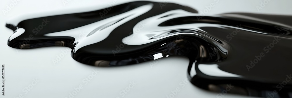 Poster shiny black oil puddle reflecting light on a smooth surface in a workshop environment. generative ai