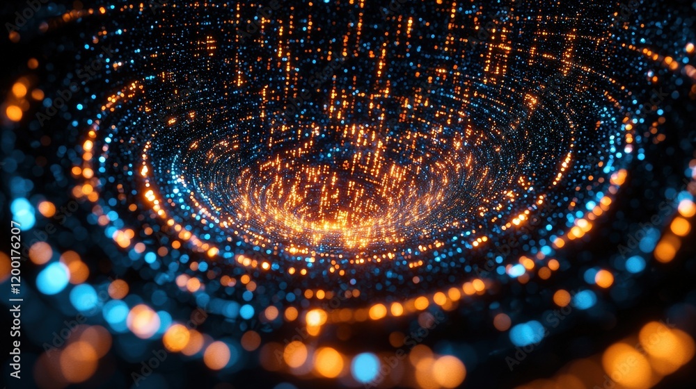 Poster swirling vortex of glowing particles. perfect for digital art, backgrounds, and abstract visuals. us