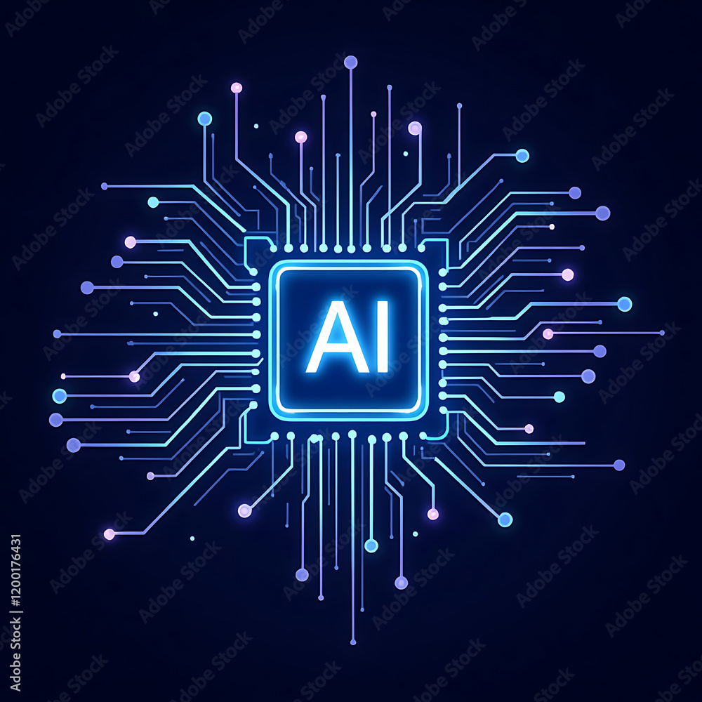 Poster photo of ai technology microchip background design with digital transformation concept