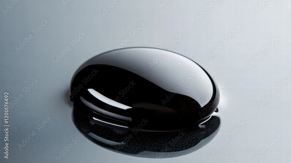 Aufkleber Close up view of a single black oil droplet resting on a smooth surface reflecting light patterns elegantly. Generative AI