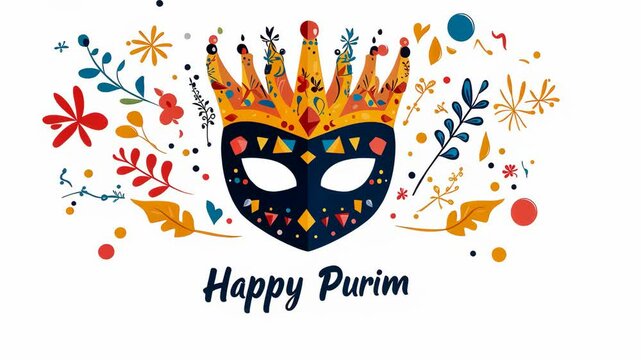 Purim Happy mask with feathers, art video illustration.