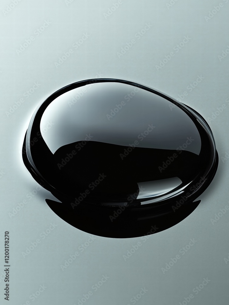 Aufkleber Close up view of a single drop of black oil resting on a smooth surface, showcasing its glossy and reflective properties. Generative AI
