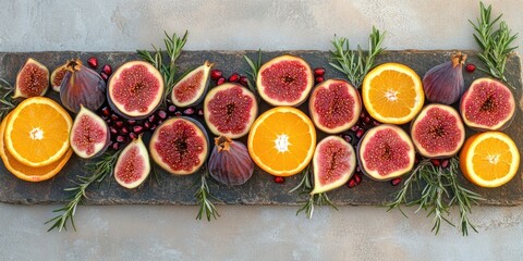 Fresh seasonal fruit arrangement with sliced oranges and figs for culinary inspiration