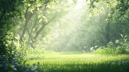 Fototapeta premium Sunlit forest path, peaceful scene