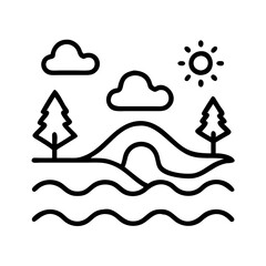 river landscapes icon, river landscapes line art - simple line art of river landscapes, perfect for river landscapes logos and icons and themed design 
