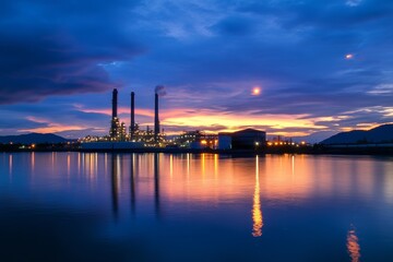 Naklejka premium Petrochemical industry with Twilight sky., Generative AI