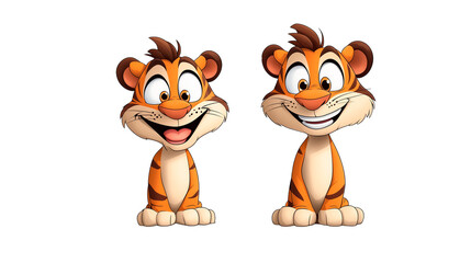 Obraz premium Cartoon tiger character design on a white background showcasing two expressive poses