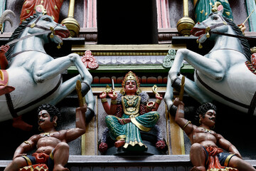 Sri Maha Mariamman Hindu Temple  founded in 1873. The gopuram with colorful statues of various...