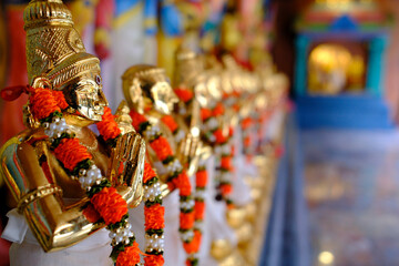 Sri Maha Mariamman Hindu Temple  founded in 1873.  Golden and colorful statues of Hindu Gods.  Kuala Lumpur. Malaysia.
