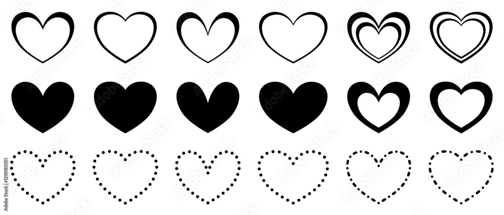 Poster vector heart icons in various shapes - collection of hearts in different shapes for designs - minima