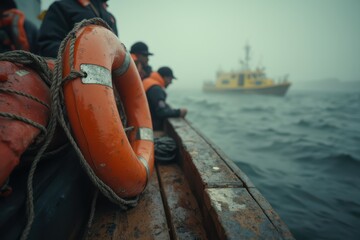 Obraz premium people on a boat with life preservers