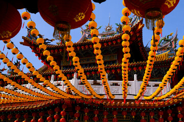 Lanterns decorations at chinese Thean Hou Temple dedicated to the goddess Mazu and Guan Yin. Kuala...