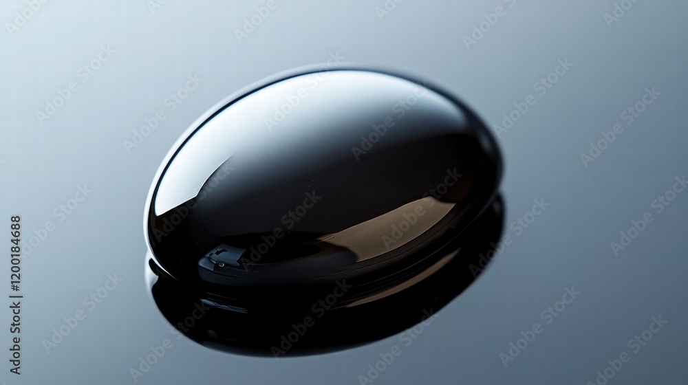 Aufkleber close up view of a black oil drop with a smooth, reflective surface on a dark background. generative