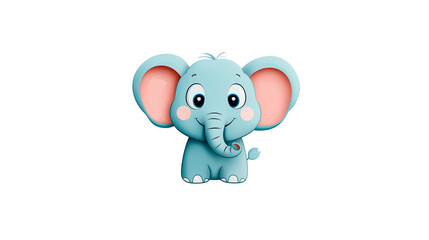 Fototapeta premium Cartoon elephant stands cheerfully isolated on a white background, radiating cuteness and charm through its playful expression and colors