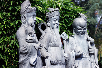 Fototapeta premium Chinese Thean Hou Temple dedicated to the goddess Mazu and Guan Yin. Chinese deities called Fu Lu Shou. The Gods of Good Fortune, Prosperity, and Longevity. Kuala Lumpur. Malaysia.