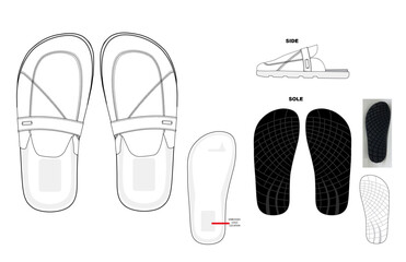 closed toe mule sandal technical drawing