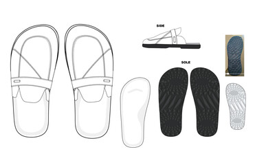 closed toe slip on mule with butt stitching technical drawing