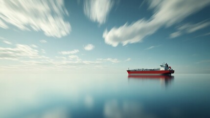 Solitary Red Tanker on a Calm Ocean