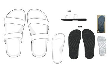 slip on double strap sandal technical drawing 