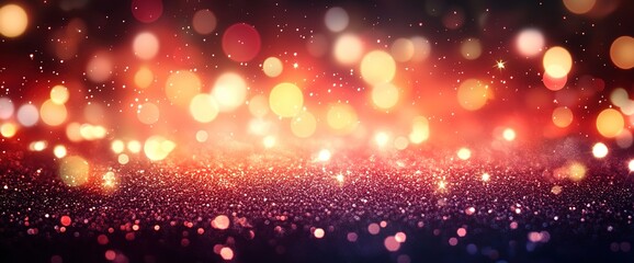Fototapeta premium Red glittery bokeh background with glowing lights, a night party and celebration concept