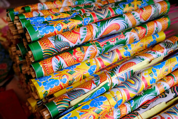 Guan Di chinese Temple in Chinatown. Incense sticks for offerings. Kuala Lumpur. Malaysia.