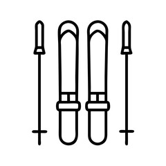 ski equipment icon, ski equipment line art - simple line art of ski equipment, perfect for ski equipment logos and icons and themed design 