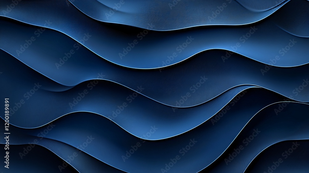 Poster abstract wavy pattern in shades of blue, creating a soothing and modern visual effect.