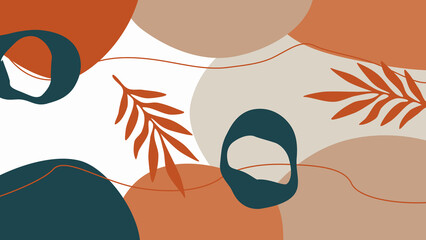 Trendy Abstract Background With Leaves And Geometric Elements