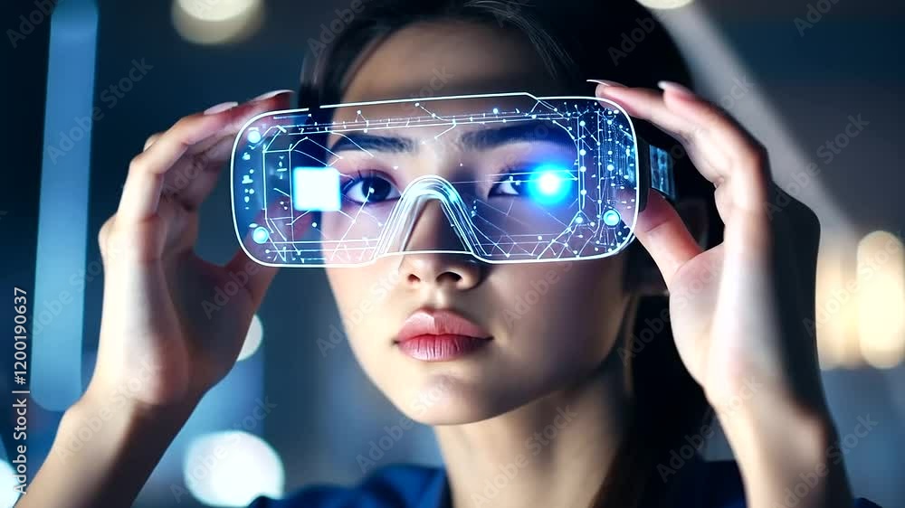 Poster a close-up shot of a scientist using an augmented reality tablet to analyze the molecular structure 