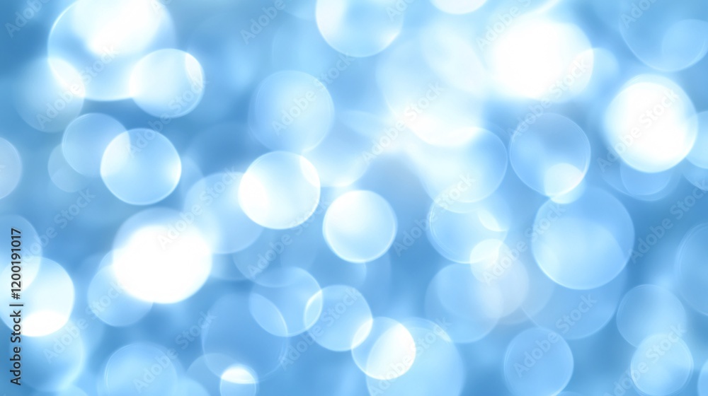 Poster a serene blue background featuring soft, blurred bokeh lights creating a dreamy and calming atmosphe