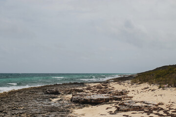 Rocky Coastal Beachline with Turquoise Ocean