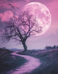 night landscape with moon and tree