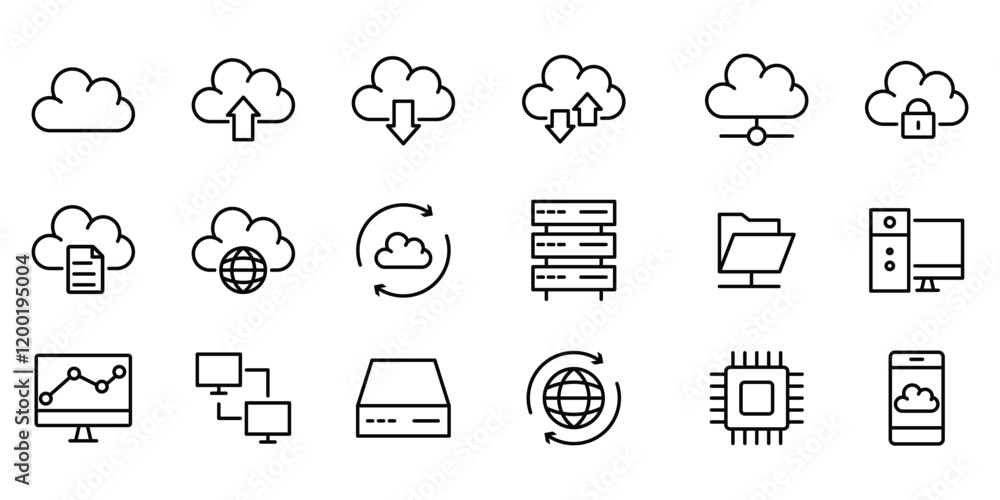 Poster cloud computing icon set, internet, server, network icon set for web sites and user interface.