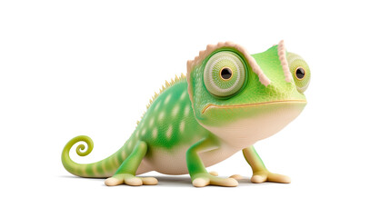 Fototapeta premium Cartoon chameleon in vibrant colors showcasing its unique features against a white background