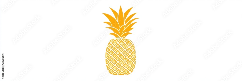 Poster bright yellow pineapple with textured skin and leafy crown on a plain white background creates a vib