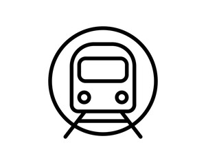 Stylish minimalist line art icon depicting a train in a circle, ideal for transportation, travel, subway, or public transit related projects.
