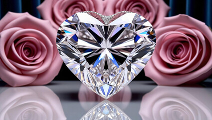 Fototapeta premium Heart-Shaped Diamond Against Rose Background