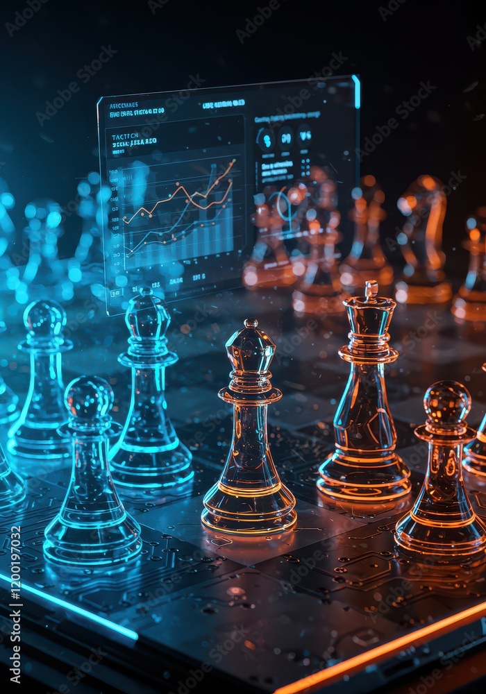 Aufkleber a chessboard with holographic pieces and ai for data analysis and strategy development