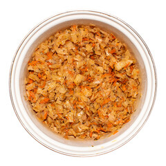 Stewed cabbage with carrots and onions.Stewed cabbage with tomato paste.Cabbage stewed background.