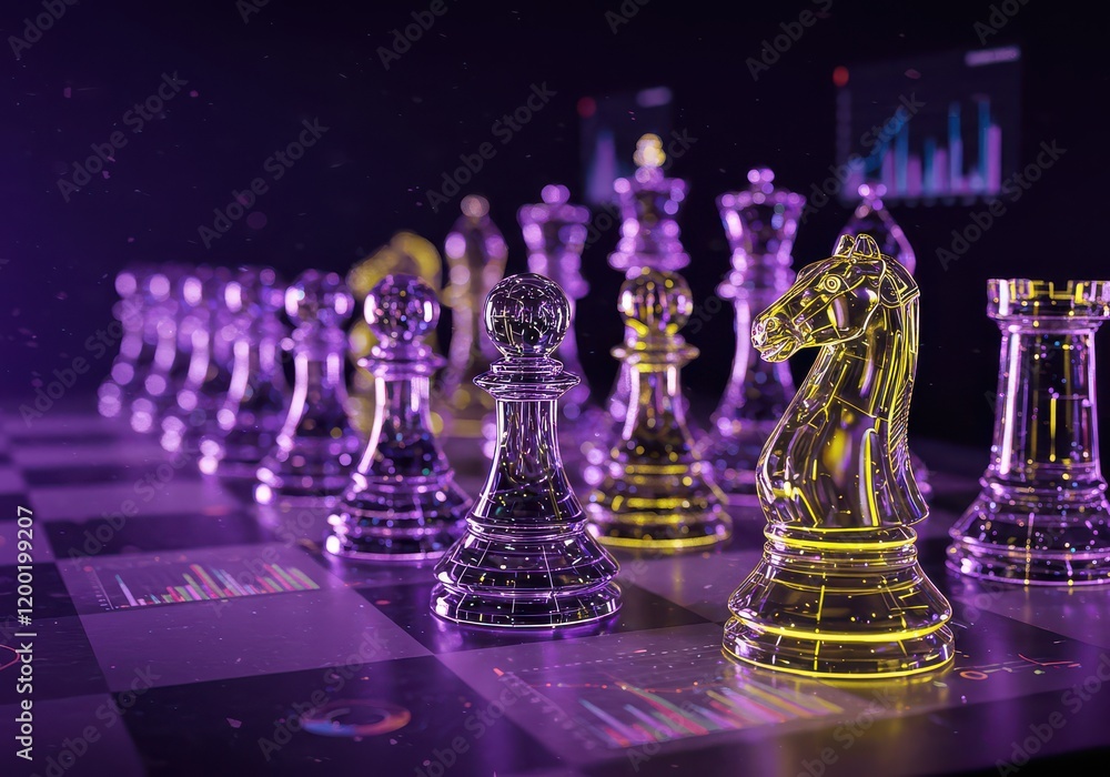 Aufkleber a chessboard with holographic pieces and ai for data analysis and strategy development