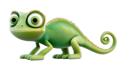 Fototapeta premium Funny cartoon chameleon with big eyes standing isolated on a white background