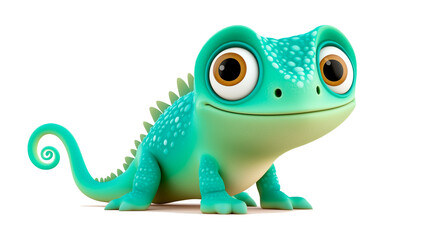 Fototapeta premium Funny cartoon chameleon with bright colors and playful expression in isolated view